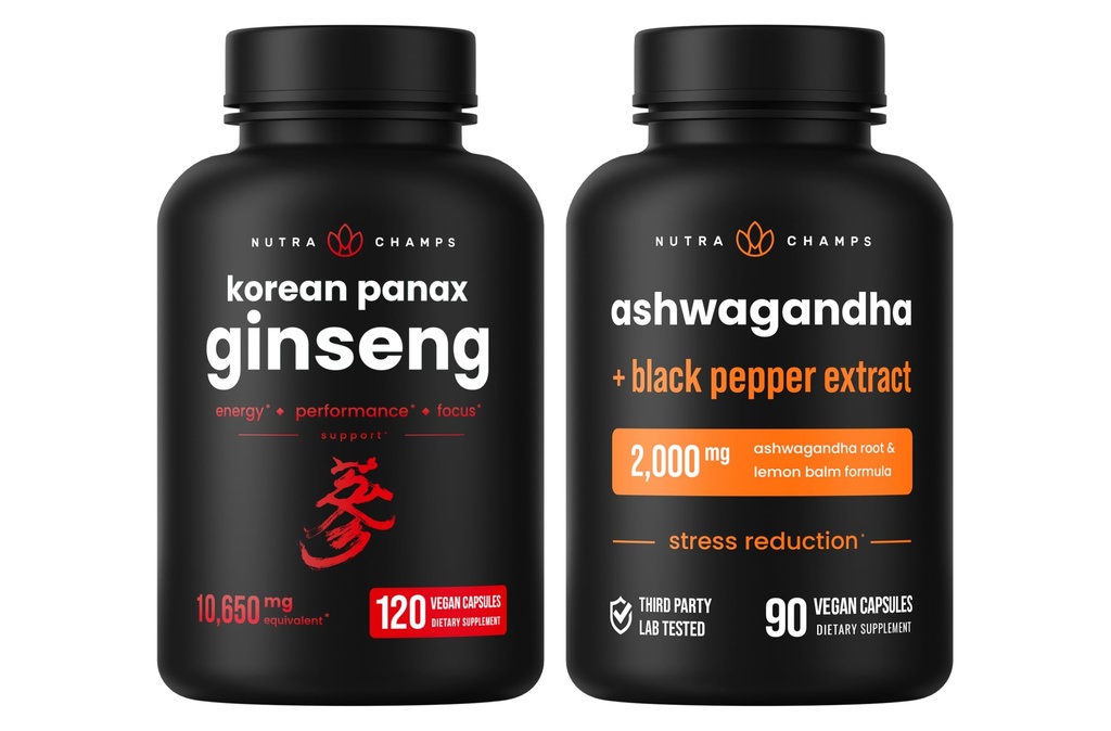 NutraChamps 한국 인삼 캡슐 및 Ashwagandha 캡슐 2 팩 번들