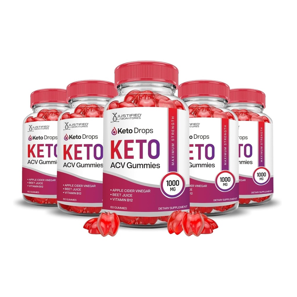 Justified Laboratories (5 팩 Keto Drops Keto ACV Gummies 공식 1000MG Keto Drops Keto Gummies Apple Cider Vinegar Pomegranate Beet Juice Powder B12 Vegan Non GMO 300 Gummys로 공식화