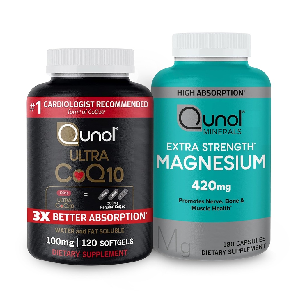 Qunol CoQ10 100mg Softgels의 3X 더 나은 흡수 4 달 공급 + 120 조사 마그네슘 글리세라이드 캡슐 420mg의 높은 흡수 마그네슘 보충교재, 180 조사