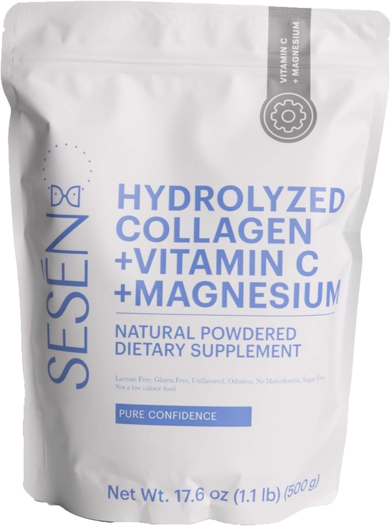 SESEN 가수분해된 교원질 + 비타민 C + 마그네슘 (파란색) 분말 17.6 oz