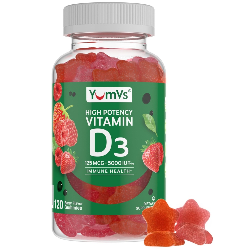 비타민 D3 Gummies 5000 IU 125mcg D3 Gummies - 지원 면역 지원, 강한 뼈 건강 - 비 GMO, 글루텐 자유로운, 낙농장 자유로운, 비타민 D 거미 (120 조사)