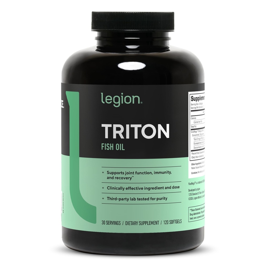LEGION Triton 물고기 기름 캡슐 - 최대 흡수, 신선도 & 순수성을 위한 비타민 E & 레몬 기름을 가진 세 배 힘 오메가 3 정유 & - 봉사 당 2400mg EPA & DHA, 30 Svgs