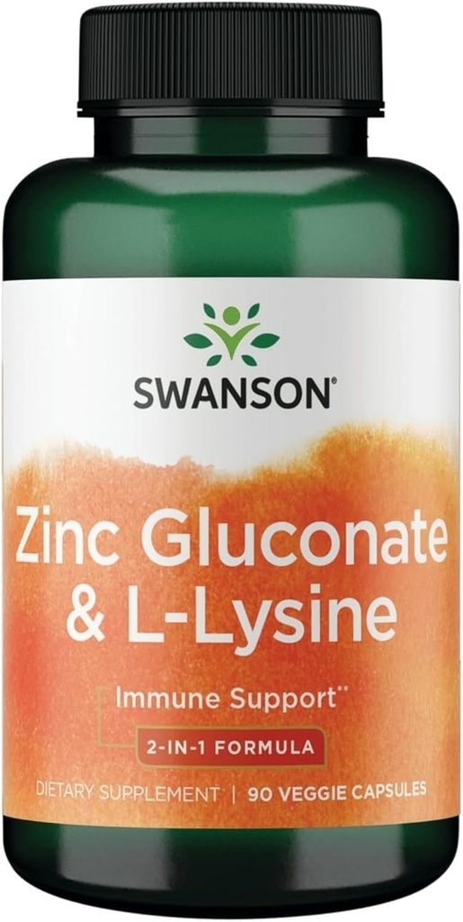 Swanson 아연 Gluconate '&' L-Lysine - 2-in-1 공식 90 Veg 모자