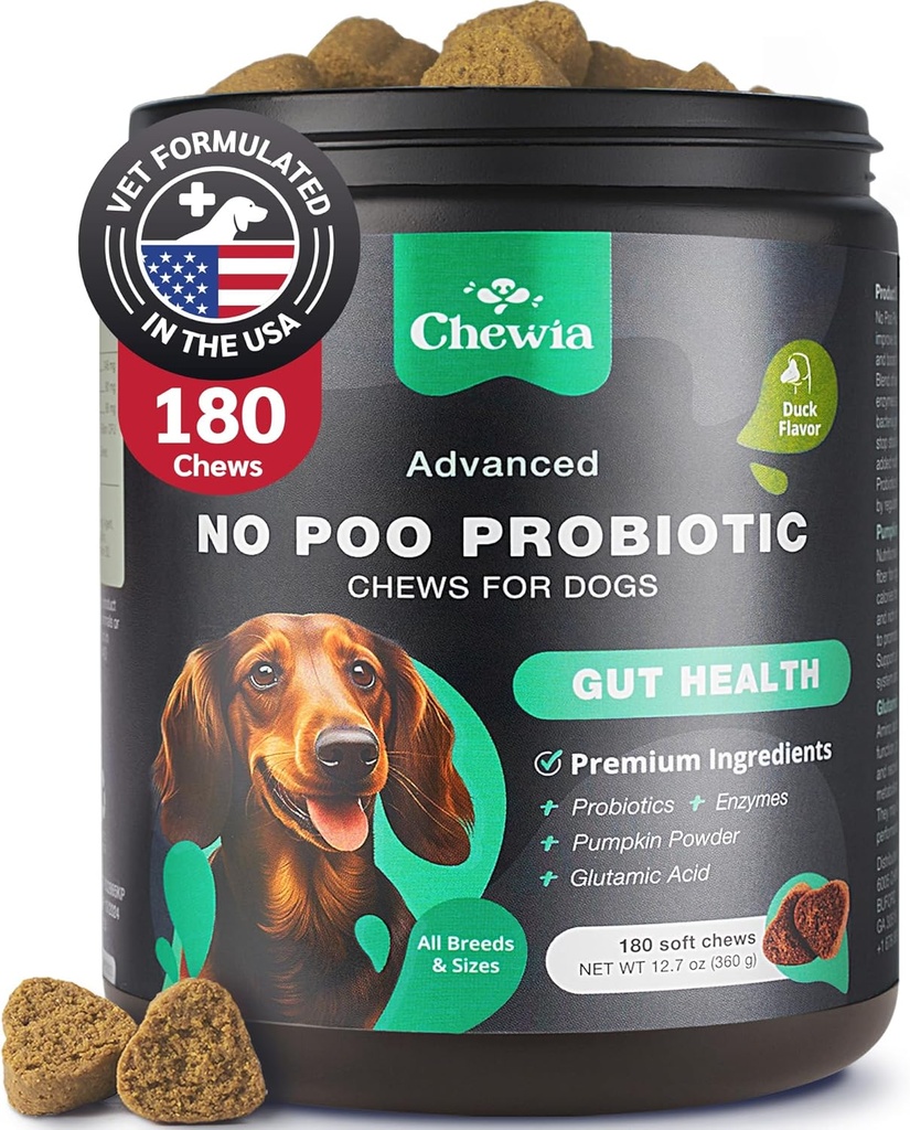 Coprophagia Deterrent - 개를위한 Poo Chews 없음 - 효소가있는 소화 건강을위한 개 프로바이오틱스 - Canine Stool Eating Deterrent - 소화, 치과, Gut & 면역 건강 치료 - Poop Eating 없음