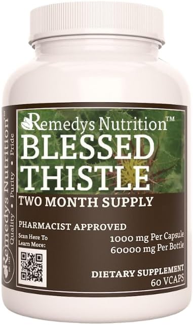 Remedy's Nutrition Blessed Thistle | 1,000 mg, 60 Vegan 캡슐 초본 다이어트 보충 | 2 개월 공급