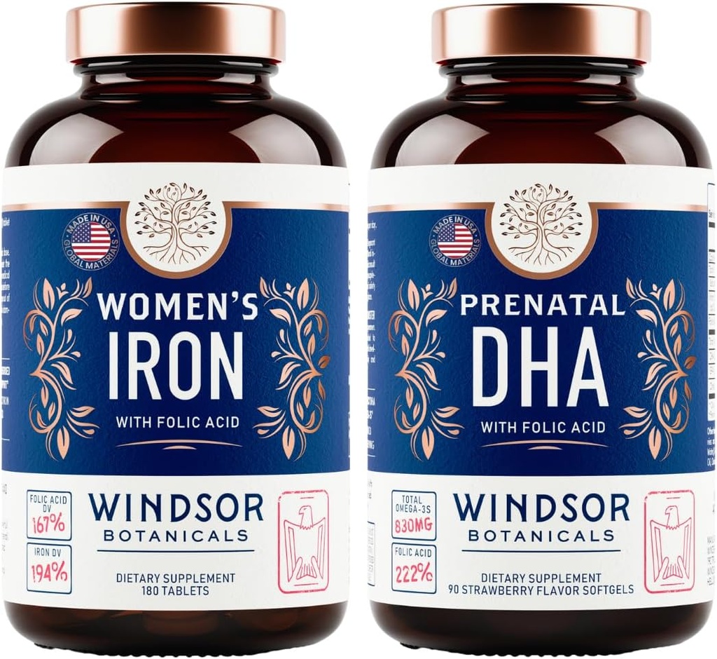 WINDSOR BOTANICALS Prenatal DHA 및 Folic 산이있는 여성을위한 철 알약 - Prenatal 비타민 번들