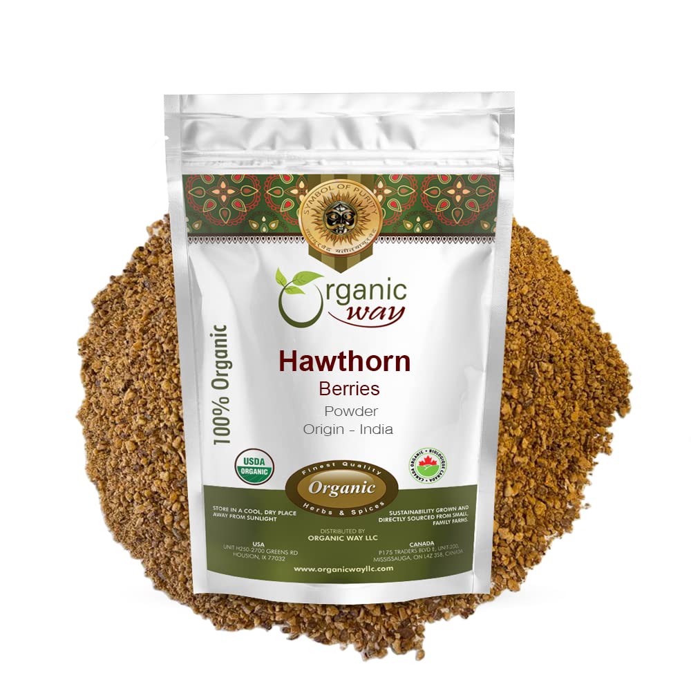 Organic Way Hawthorn Berry Powder (Crataegus monogyna) - 유럽 야생 - 해적 인 | 유기농 및 고셔 인증 | Vegan | 비 GMO 및 글루텐 무료 | USDA 인증 | 원산지 - 알바니아 (1/4 LBS / 4 Oz)