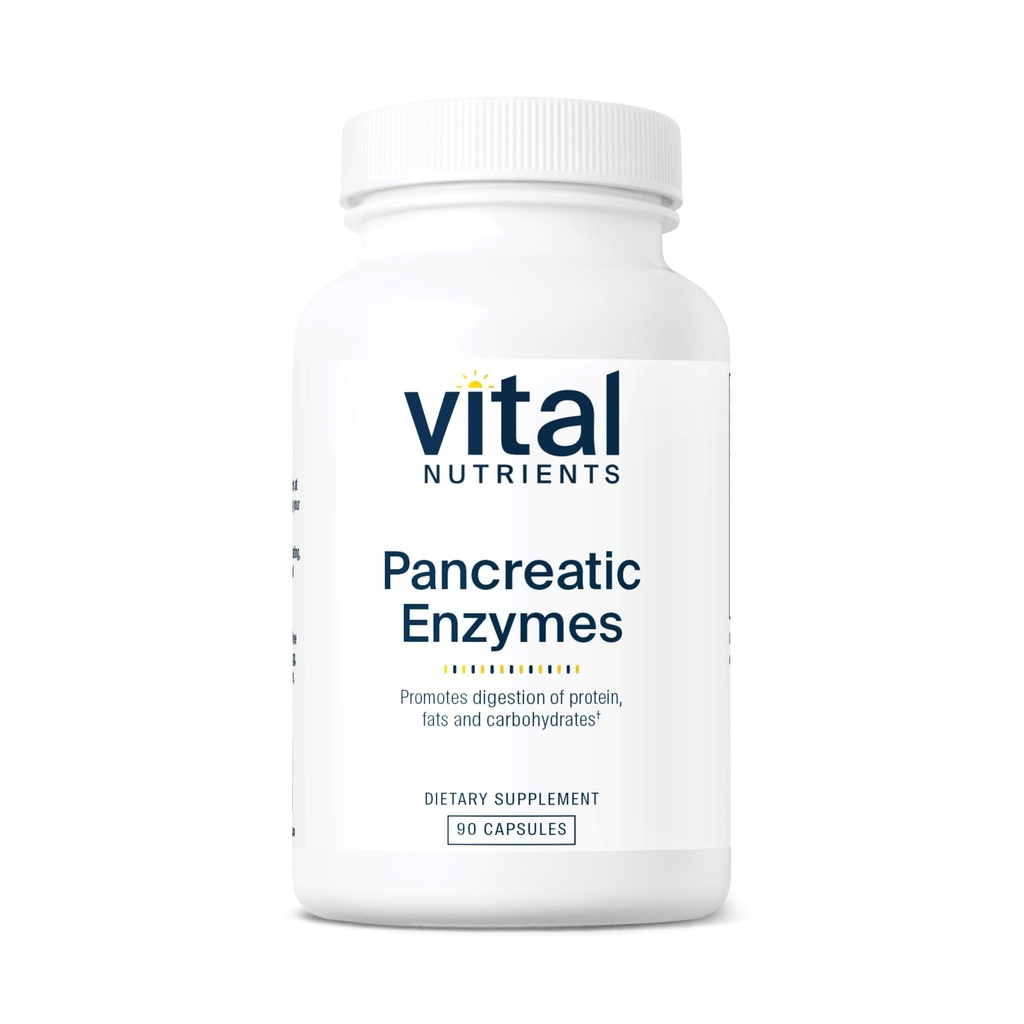 Vital Nutrients Pancreatic Enzymes 1000mg (Full Strength) | Protease, Amylase & Lipase와 Pancreatin Digestion 보충교재 | 소화 효소 | 글루텐, 낙농장 및 간장 무료 | 90 캡슐
