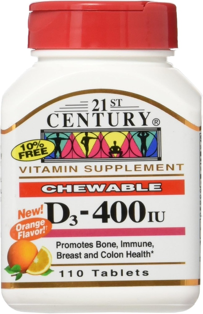 21 세기 Chewable 비타민 D3, 오렌지, 10 mcg (400 IU), 110 정제