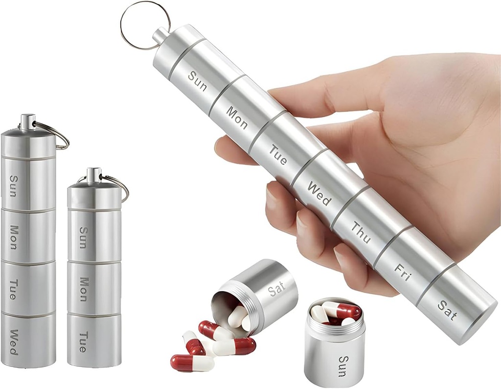 Zam-Zam Daily Pill Organiser | 휴대용 7 일 알약 주최자 | 대형 여행용 알약 용기 | Medication Management를 위한 편리한 주간 알약 상자 | 상표(알루미늄)를 가진 여행용 알약 주최자