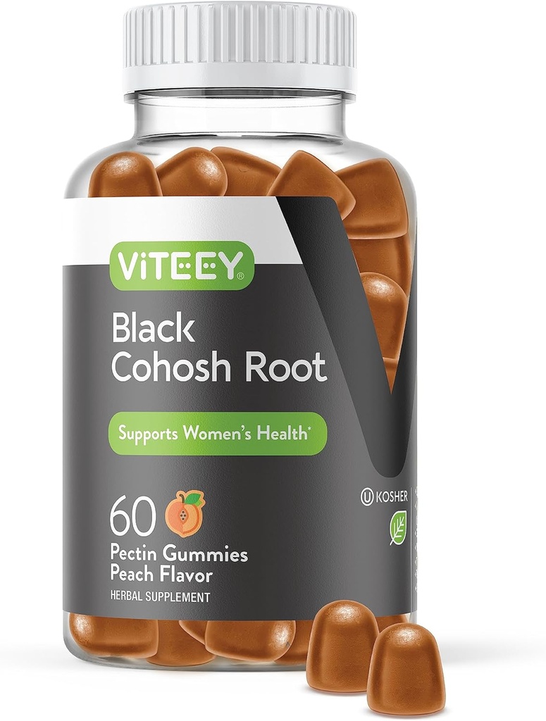 Viteey Black Cohosh Root Gummies - 핫 플래시 및 나이트 스웨터 용 망고 기복 - Vegan, Gluten Free, Non-GMO - 60 카운트