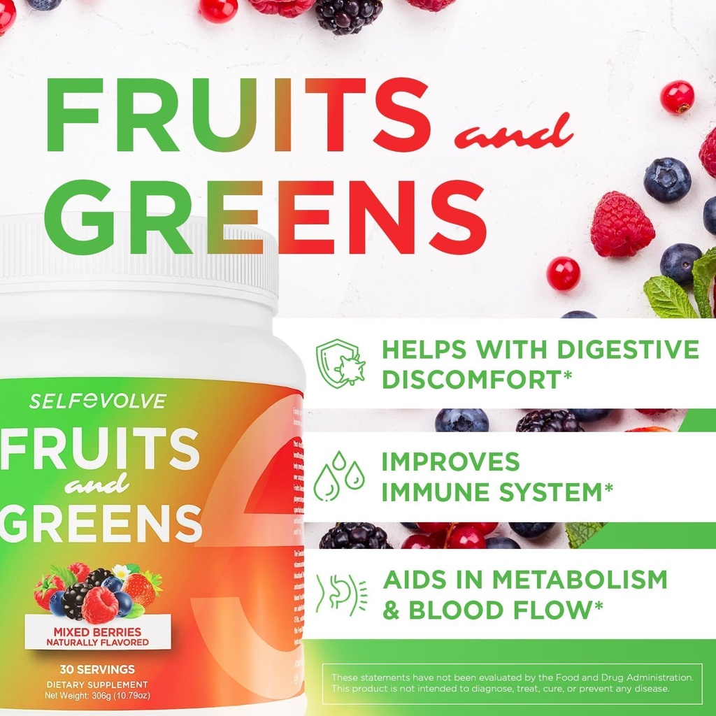 과일과 녹색 유기 Probiotic 분말: 남자 & 여자를 위한 30의 서빙. 10 억 CFUs, Spirulina, Kale, Spinach, Chlorella, Elderberry, 소화 효소 - Probiotics