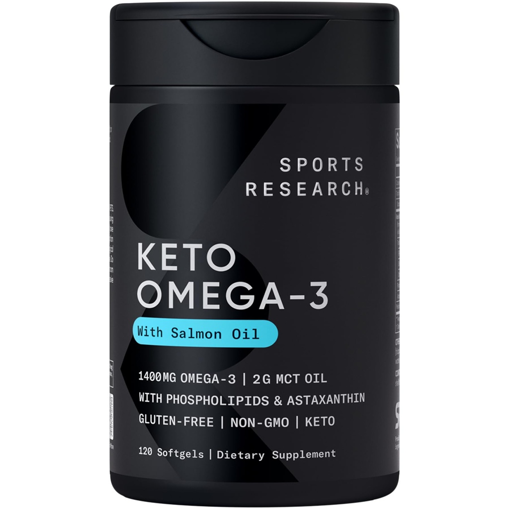 Sports Research® Keto Omega Fish Oil 1400mg - Astaxanthin & Coconut MCT Oil - Keto Certified, Soy & Gluten-Free (120 Softgels)와 풀 스펙트럼 Omega-3 혼합