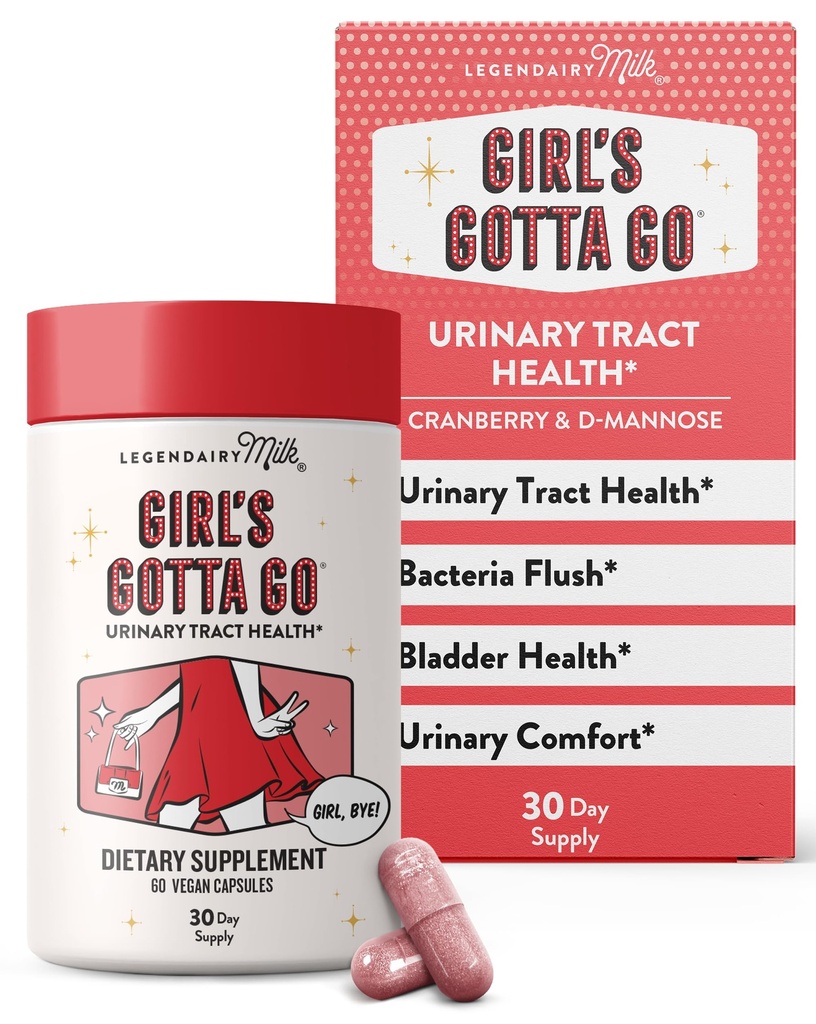 Legendairy Milk Girl’s Gotta GoTM - UTI Support Supplement - 여성을위한 Urinary Tract Health - 설탕 무료 크랜베리와 D-Mannose가있는 여성을위한 UTI 구호, 30 서빙
