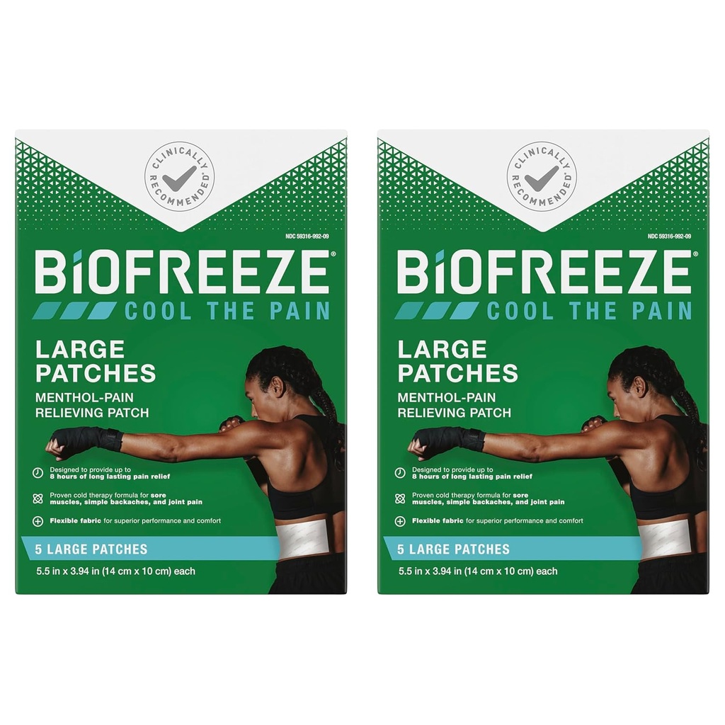 Biofreeze 통증 완화 패치, 관절염 통증 완화, 무릎 및 허리 통증 완화 패치, 근육 완화, 목 통증 완화, 2 팩 (5 Biofreeze Menthol Patch)
