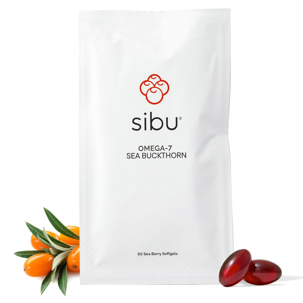 sibu Sea Buckthorn Omega-7 Softgels (30 일 리필 Sachet) - 건강한 피부, 머리, 손톱 및 건조를위한 보충