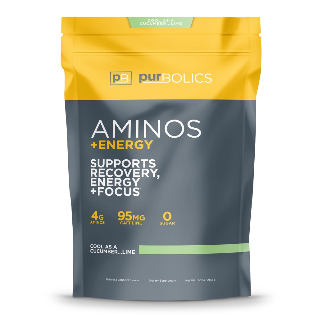 갑상선 Aminos + Energy | 지원 복구, 에너지 및 초점 | 카페인 95mg, 설탕 0개 & 60 인분 (Cucumber...Lime로Cool)