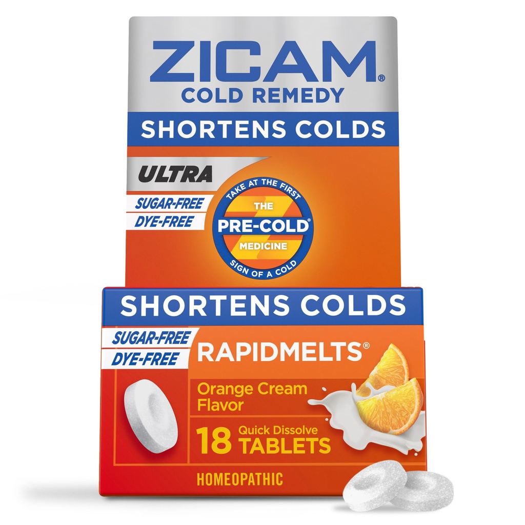Zicam 울트라 콜드 Remedy 아연 Rapidmelts, 오렌지 크림 맛, Homeopathic, 콜드 단축 의학, 단축 콜드 지속, 설탕 무료, 염료 무료, 18 카운트