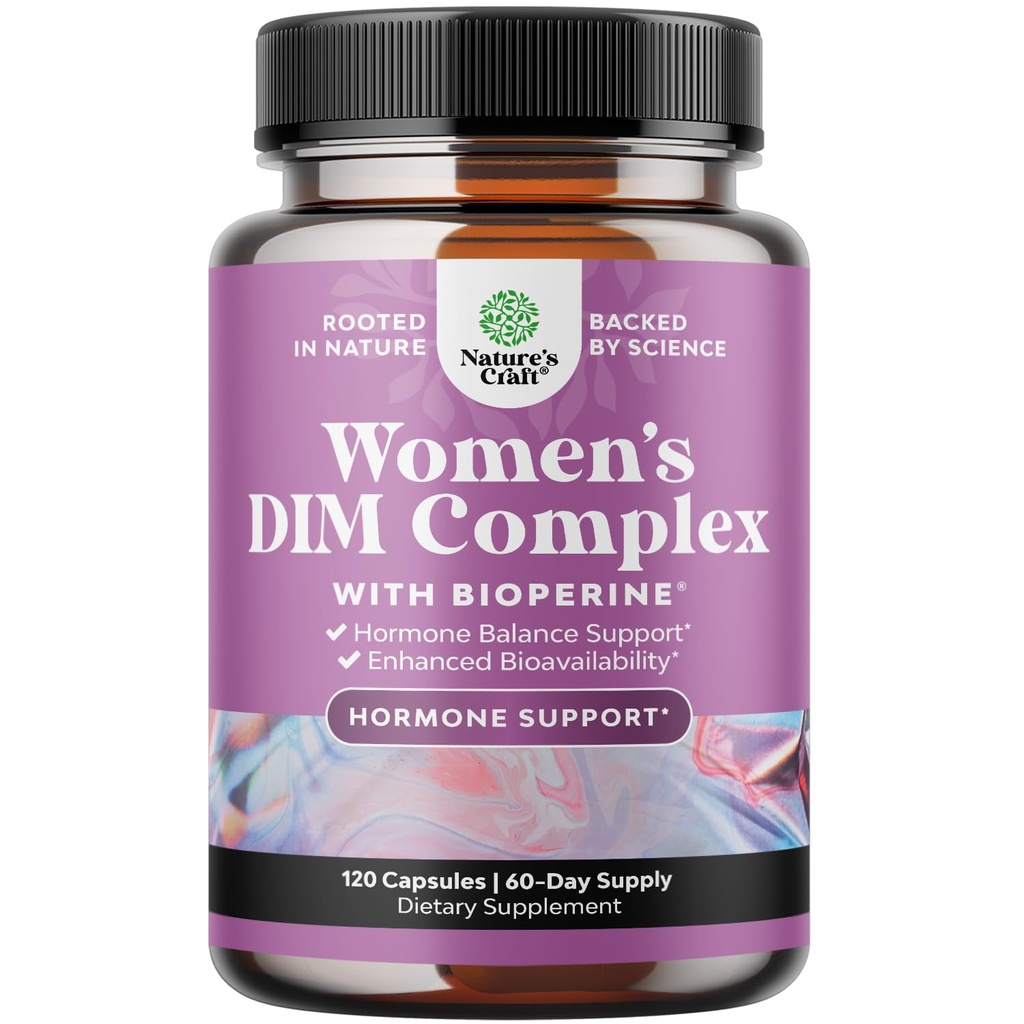 Nature Craft Potent DIM Supplement for Women - DIM 및 Black Pepper Menopause 지원 및 PMS 구호가있는 여성 호르몬 균형 - Menopause는 서빙 당 여분의 강도 300mg을 보충
