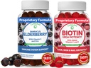 Lunakai Biotin & Elderberry Gummies 번들 - 비타민 C와 E를 가진 머리 성장, 피부 놀 및 더 강한 못을 위한 거미 - 성인과 아이를 위한 면역 지원 보충교재