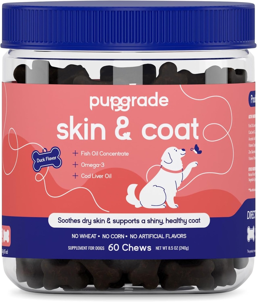 PupGrade 스킨 & 코트 부드러운 킬러 보충 - 건강한 피부, 코트 및 면역 기능 지원 - 자연 물고기 오일, 오메가 지방산 및 비타민에 풍부한 - 60 소프트 체스