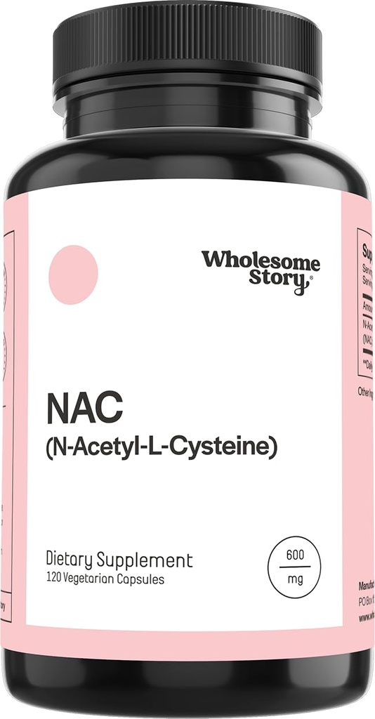 Wholesome Story NAC 보충 N 아세틸 Cysteine 600 mg | 라이브, 렁 & 불임 지원 | 120 캡슐 | 120 인분 공급