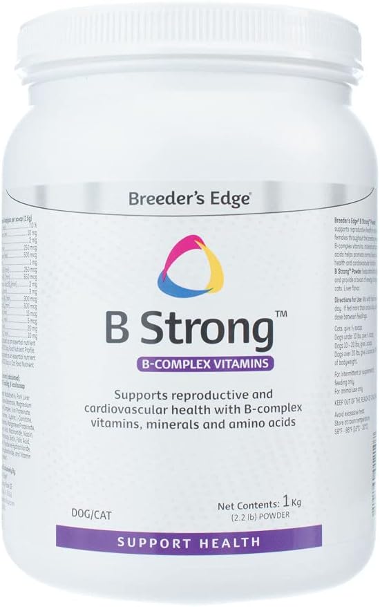 Breeder의 Edge B Strong Powder, B-Complex Vitamin Supplement for Dogs and Cats, Supports Reproductive Health, 일반 열 사이클을 홍보하고 에너지 유지, 1kg