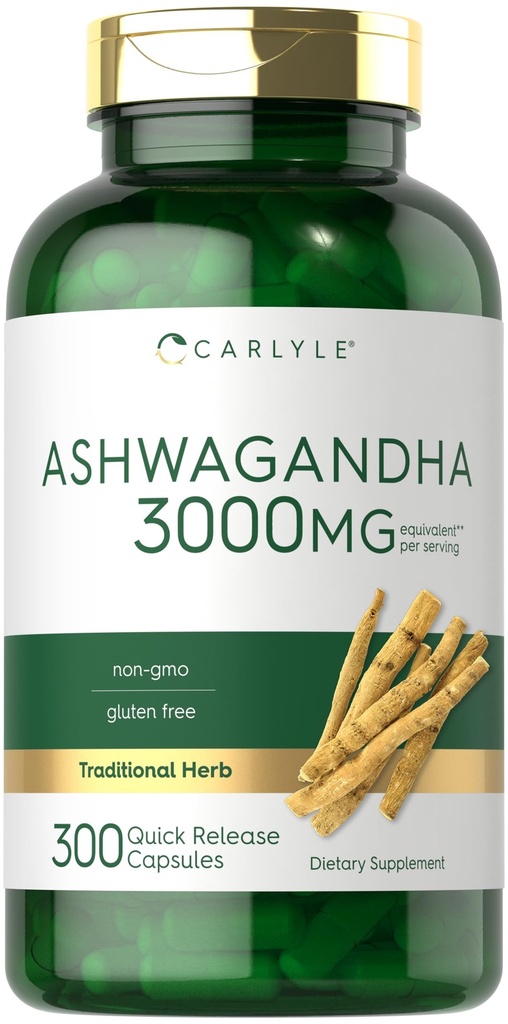 여성과 남성용 Carlyle Ashwagandha 보충교재 | 3000mg | 300의 캡슐 | 흑퍼를 가진 허브 뿌리 추출물 | Non-GMO 및 글루텐 무료