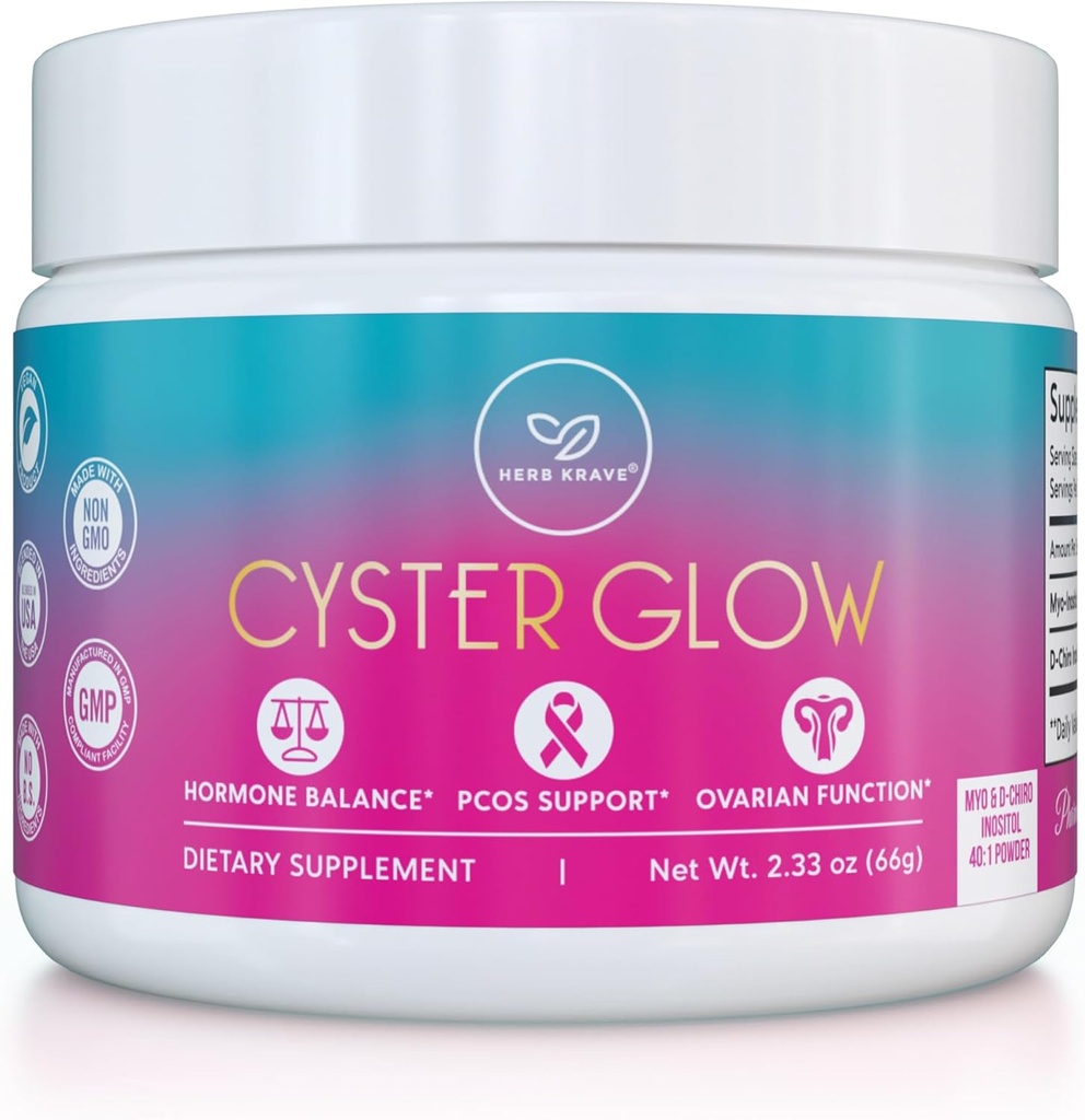 Cyster Glow 프리미엄 Myo-Inositol 및 D-Chiro Inositol 분말 여성을위한 PCOS 보충 -Ideal 40 : 1 비율 - Hormone 균형, 불임, 건강한 Ovarian 기능 - 비타민 B8-30 일 공급