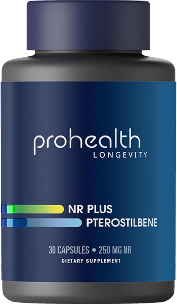 ProHealth NR + Pterostilbene. Longevity, 에너지 및 건강한 노화를 승진시킵니다. 심장 + 뇌 건강 보호. 세포 수리를 지원합니다. 250mg Niagen Nicotinamide Riboside + 40mg Pterostilbene, 30의 모자