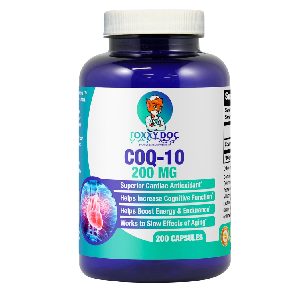 CoQ10 - Co-Enzyme Q10-200 mg - 높은 흡수 - 2개의 모자 당 400 mg - 비 GMO - 글루텐 자유로운 - 200의 볼트. 모자 - 심장 & 세포질 지원 - Foxxy Doc에 의하여 미국에서 만드는