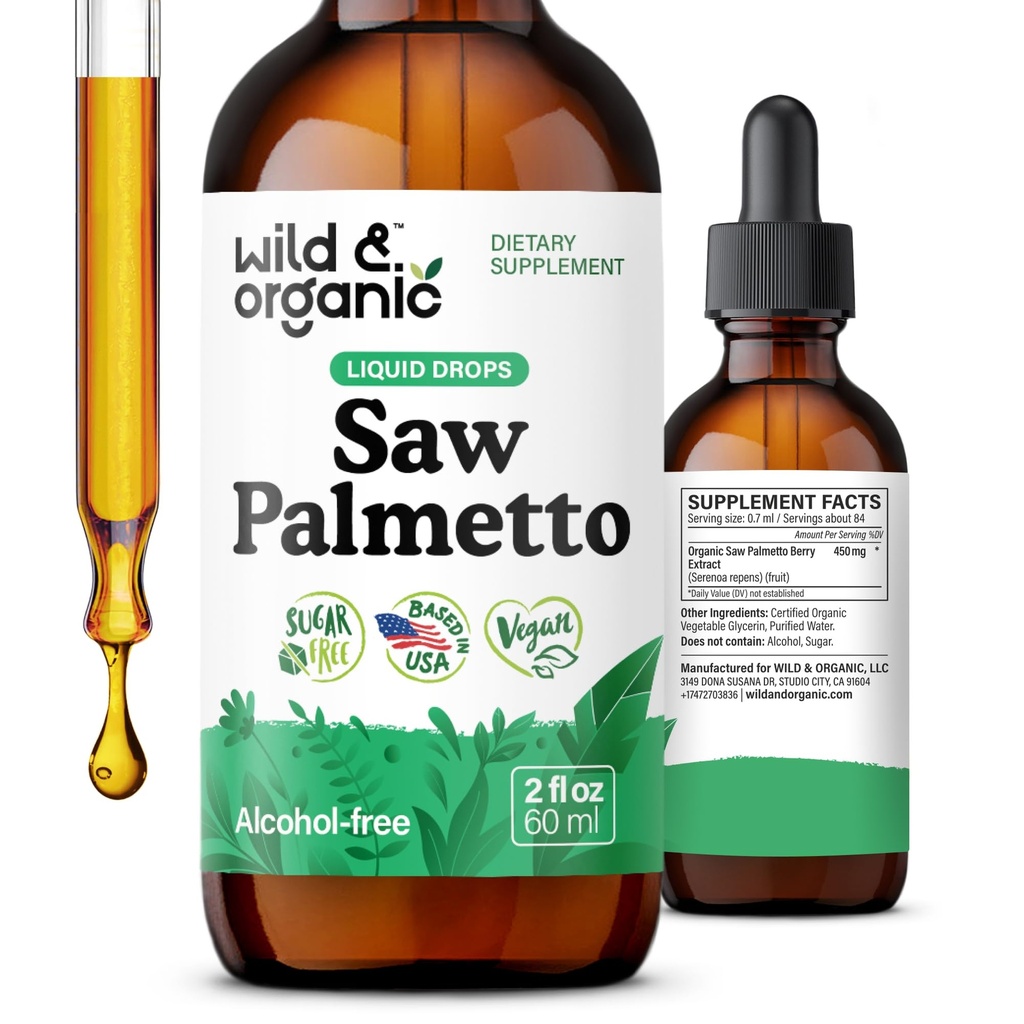 야생 & 유기 톱 Palmetto 추출물 드롭 - 유린 지원 - 남자를위한 톱 Palmetto & 여자 - 액체 Serenoa Repens Berries 보충 - 채식주의자, 설탕 및 알코올 - 2 fl oz