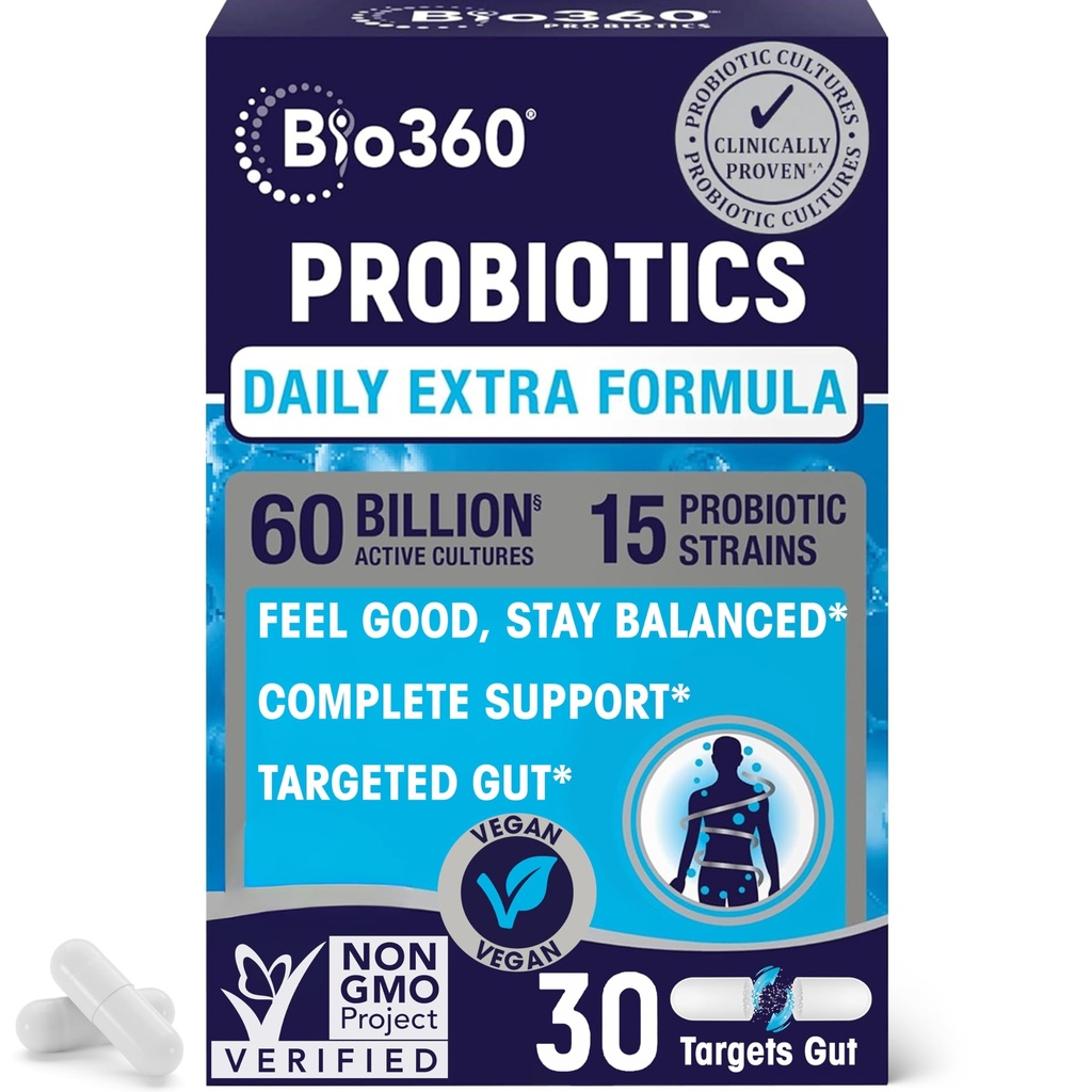 소화 건강과 면역 지원, 60 억 CFU & 15 Strains, 남자와 여자를 위한 Gut 건강 Probiotics를 위한 여분 힘 Probiotic는 Occasional 변비, Diarrhea, 가스 & bloating, 30CT를 지원합니다