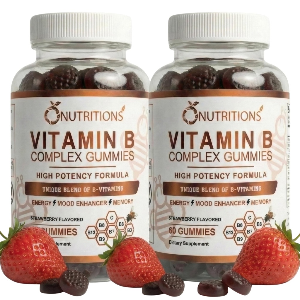 O NUTRITIONS 비타민 B 복합 비타민 B12, B7 바이오틴, B6, B3 Niacin, B5, B6, B8, B9, 스트레스, 에너지 및 건강한 면역 체계 (2 팩)