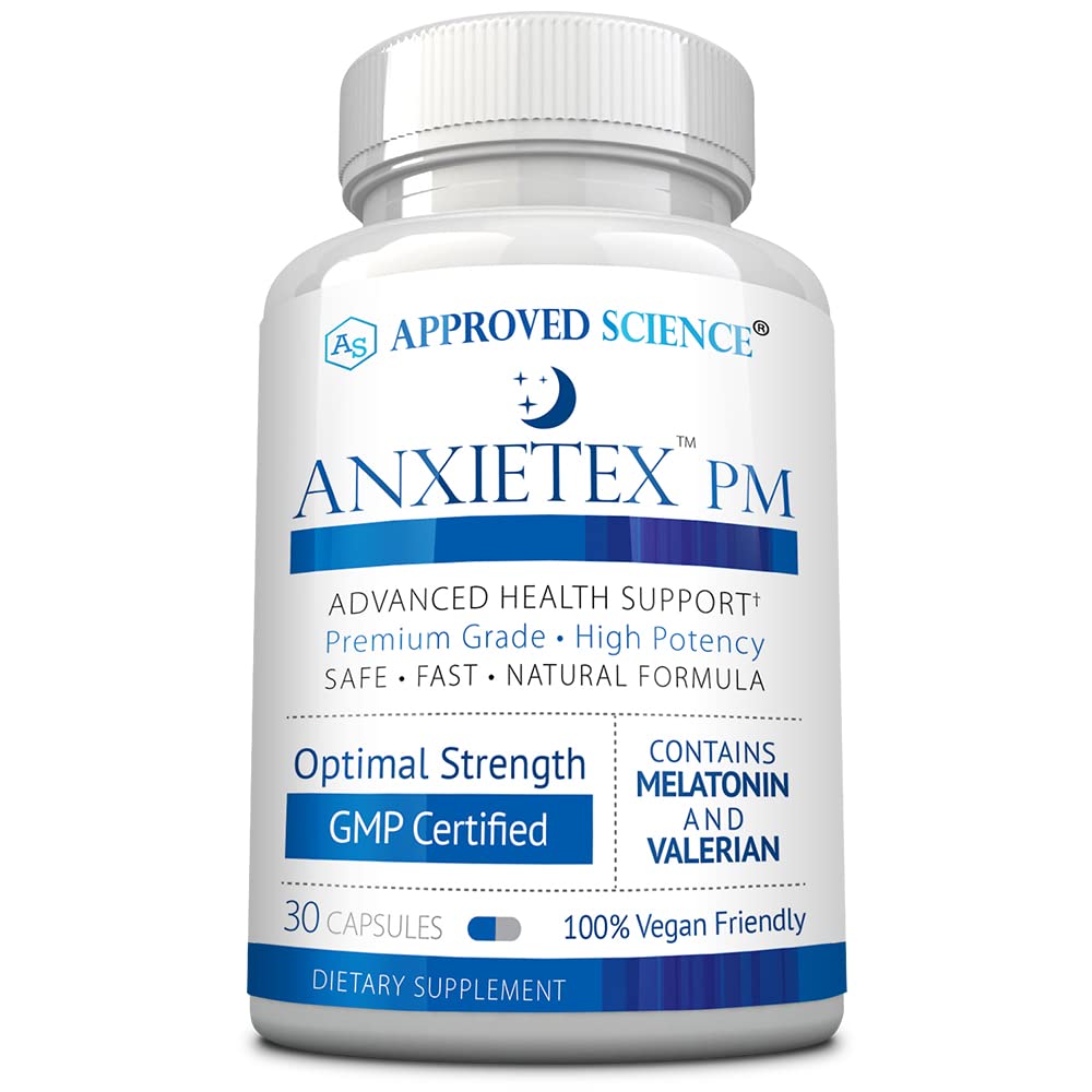 승인 과학 Anxietex 밤 - Ease Worry 및 Discontent, Sleep Well - Valerian, 열정 꽃, Chamomile - 30 캡슐 - Vegan Supplement - 미국에서 만든