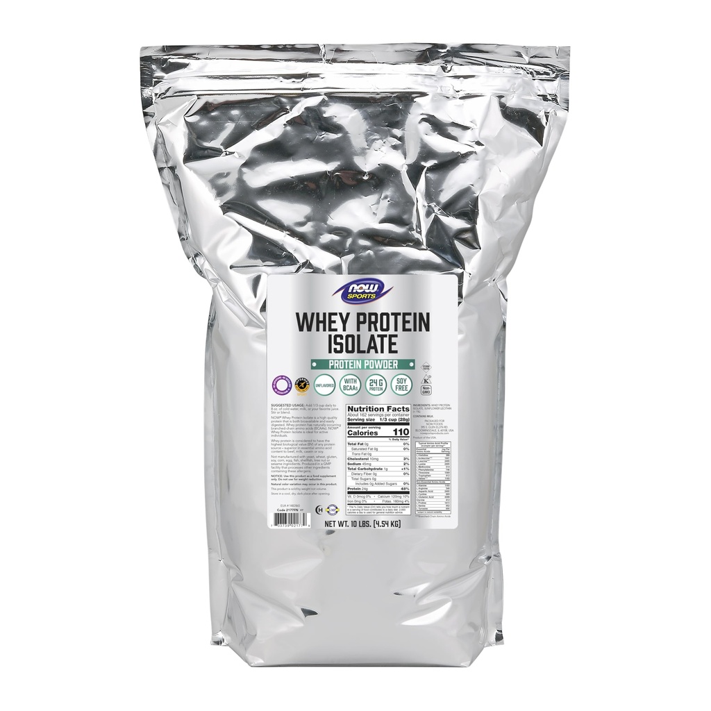 지금 음식 스포츠 영양, Whey Protein Isolate, 25 g BCAAs, Unflavored Powder, 10-Pound