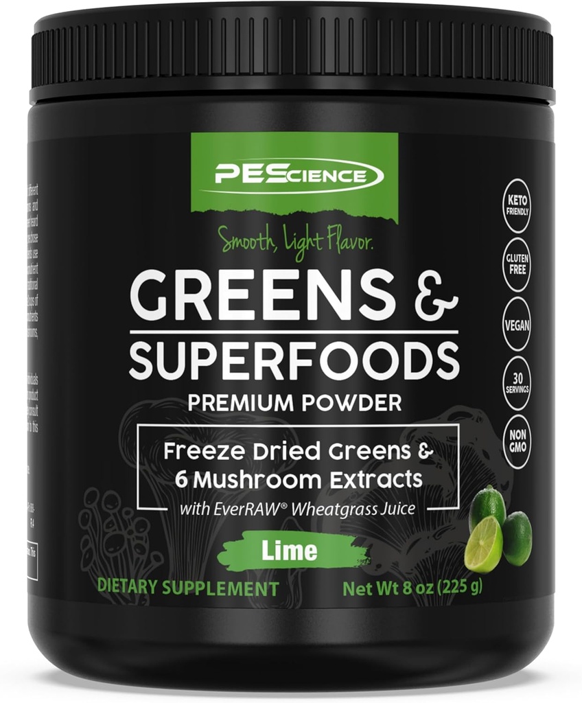 PEScience는 자연적인 Chlorophyll, Reishi & 터키 꼬리 버섯 분말, 동결 건조된 칼, Spinach, 브로콜리 Sprouts, 석회 풍미, 30의 서빙을 가진 슈퍼 푸드를 강화합니다