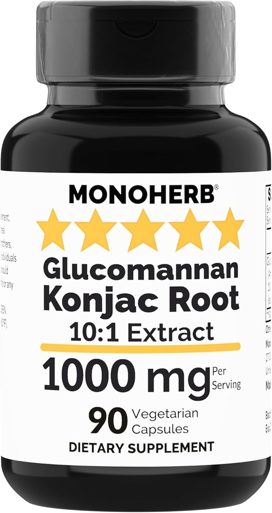 MONOHERB Amorphophallus konjac Radix 추출물 Glucomannan 1000 mg - 90 채식 캡슐