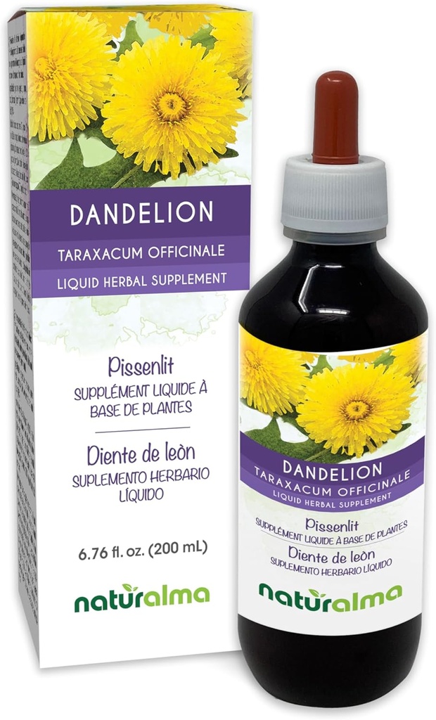 Naturalma Dandelion (Taraxacum officinale) 뿌리와 허브 알코올 프리 탄약 - 6.76 fl oz 액체 추출물 드롭 - 초본 보충 - Vegan