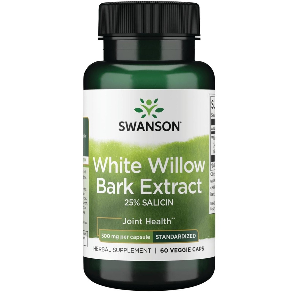 Swanson 최대 강도 백색 Willow Bark 추출물 - Promotes 합동 지원 & 근육 기복 - 25% Salicin-Natural 보충 없음 Stomach Irritation (60 Veggie 모자, 각각 500mg)