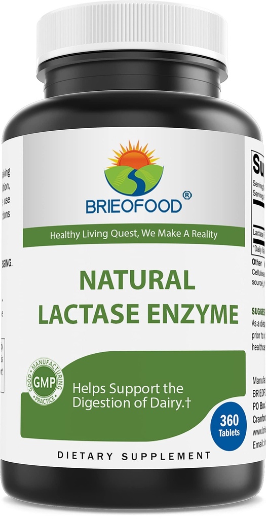 Brieofood Lactase 효소 알약 - 3000 FCC ALU - 360 정제 - 360 서빙 - Non-GMO, 글루텐 무료