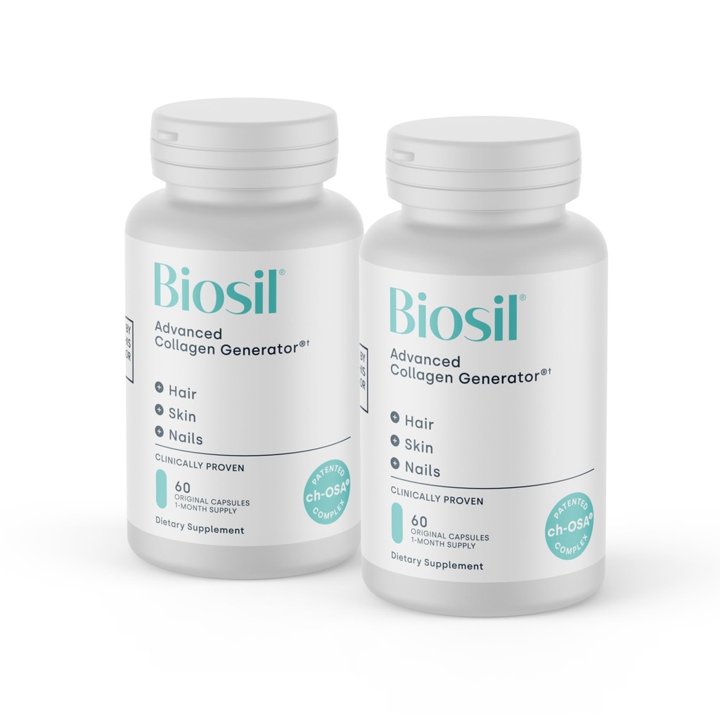 Biosil Collagen Booster Supplement - 60 오리지널 캡슐, 2 팩 - 피부, 헤어, 손톱 및 관절에 대한 특허받은 ch-OSA 활성제 - 천연 생산 지원 - 60 일 공급