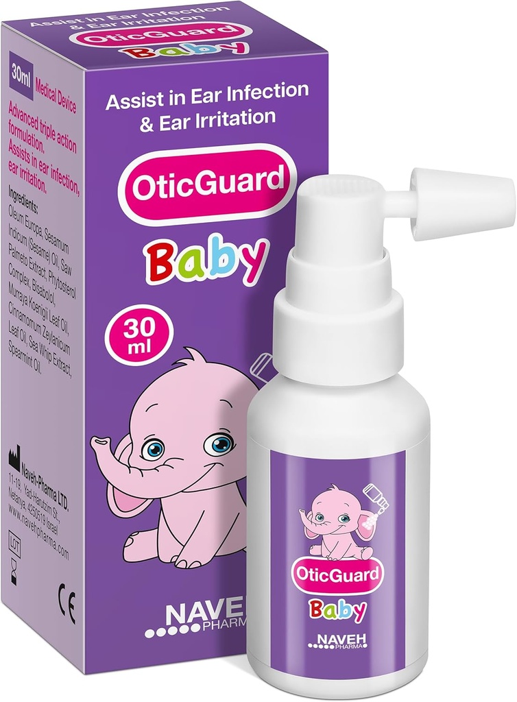 NAVEH PHARMA Otic Guard 아기 귀 드롭 - 귀 왁스 제거 및 감염 구호를위한 천연 귀 오일 - 아기, 유아 및 어린이를위한 Gentle Ear Cleaner - Soothes Itchy Ears & Swimmer의 귀