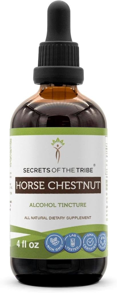 Tribe 말 호두 알코올 액체 추출물의 비밀, 말 호두 (Aesculus hippocastanum) 건조 견과 Tincture 보충교재 (4 FL OZ)