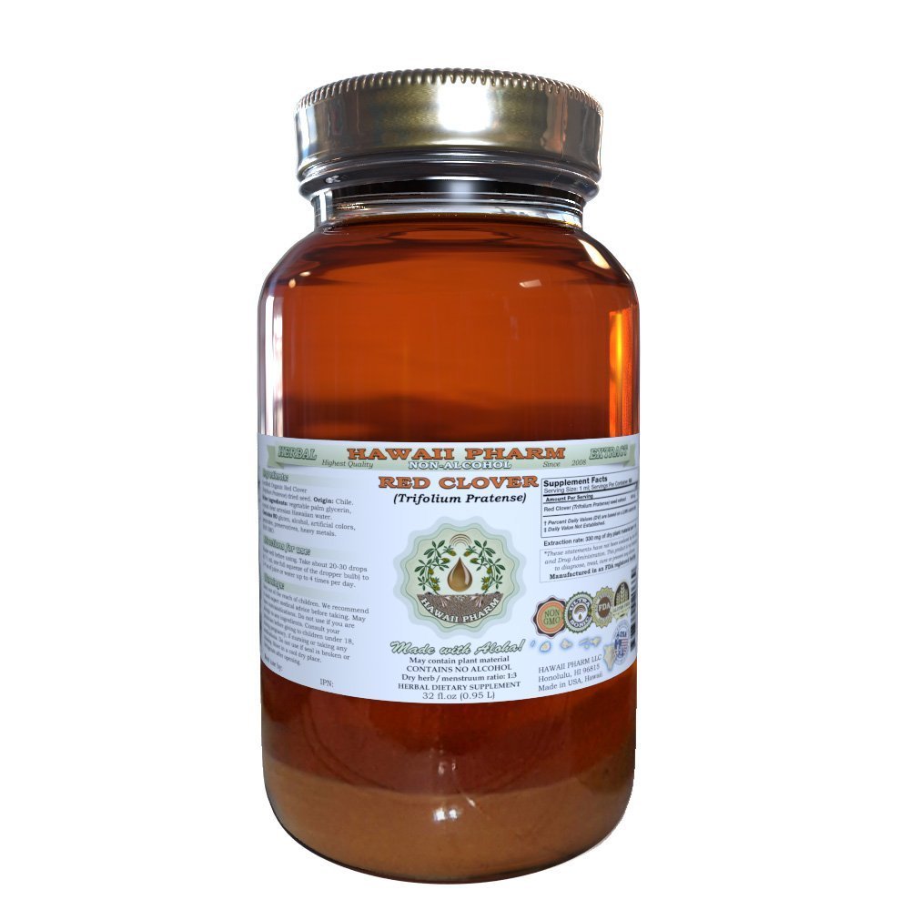 빨간 클로버 알콜 자유로운 액체 추출물, 빨간 클로버 (Trifolium Pratense)씨 Glycerite 자연적인 초본 보충교재, 하와이 Pharm, 미국 32 fl.oz