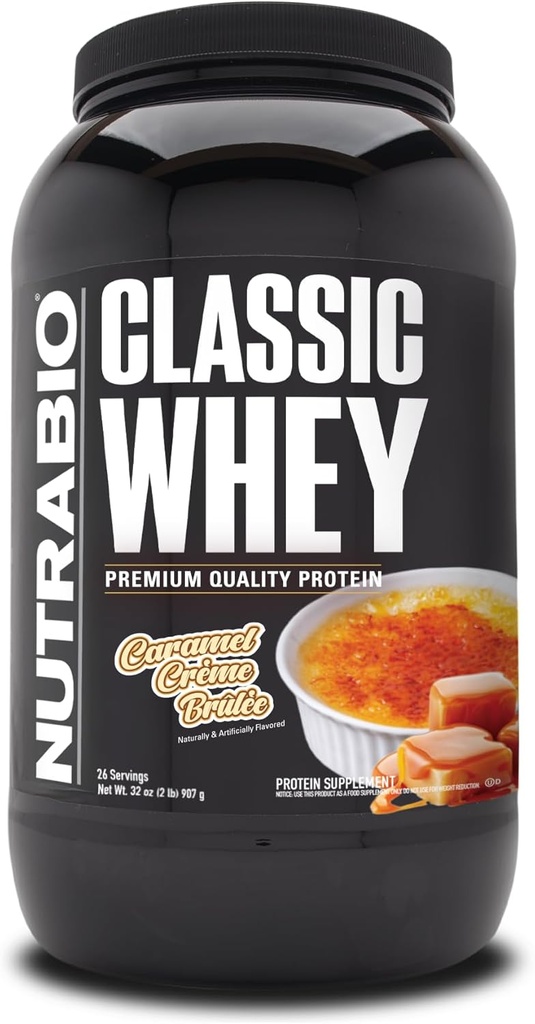 NutraBio Classic Whey Protein Powder- 25G of Protein Per Scoop - 필러, 인공 색상, 보존제 - Caramel Creme Brulee, 2 파운드