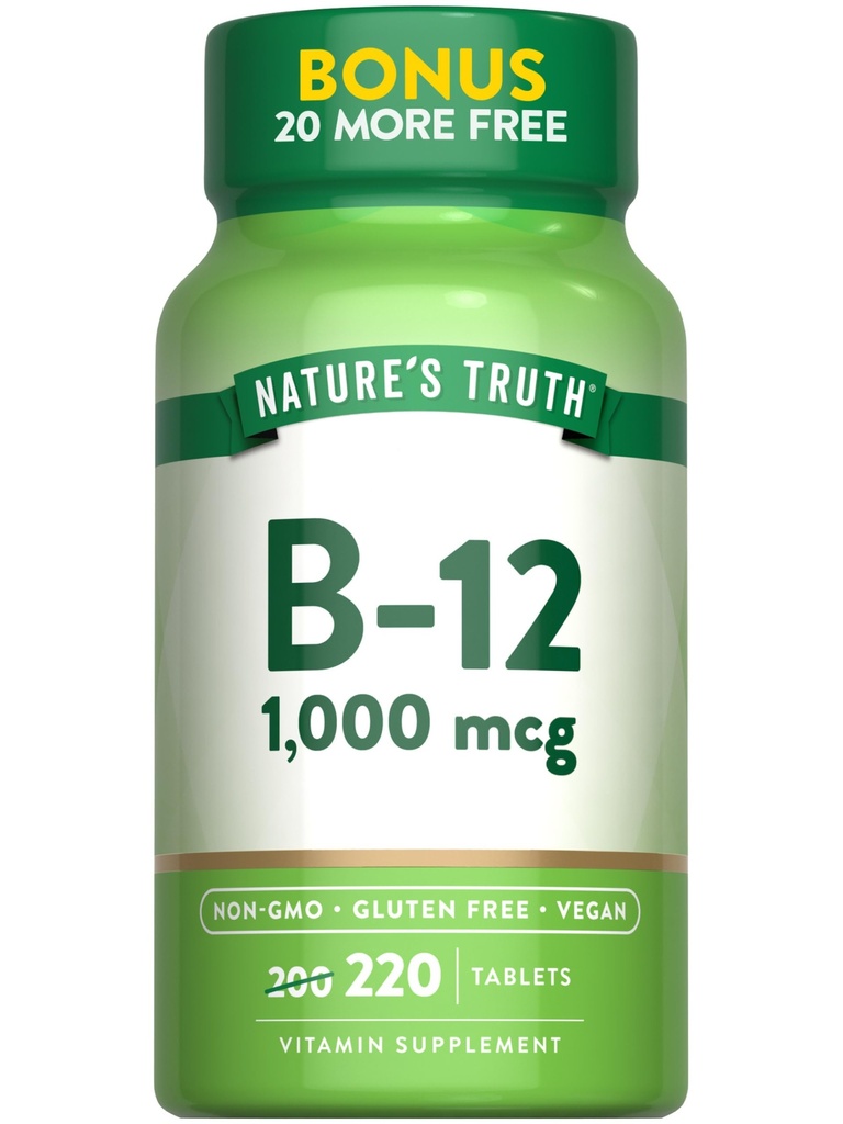 자연의 진실 비타민 B12 정제 | 1000 mcg | 220 조사 | Vegan, Non-GMO & 글루텐 무료 보충