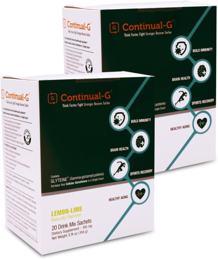CONTINUAL - G Powder - 임상적으로 입증 된 셀룰러 글루타티온 전구체 | Glyteine & Sunfiber의 장점 | 면역 지원, 마스터 산화 방지제, Detox, 두뇌 건강 및 피부 관리 | 40 Sachets