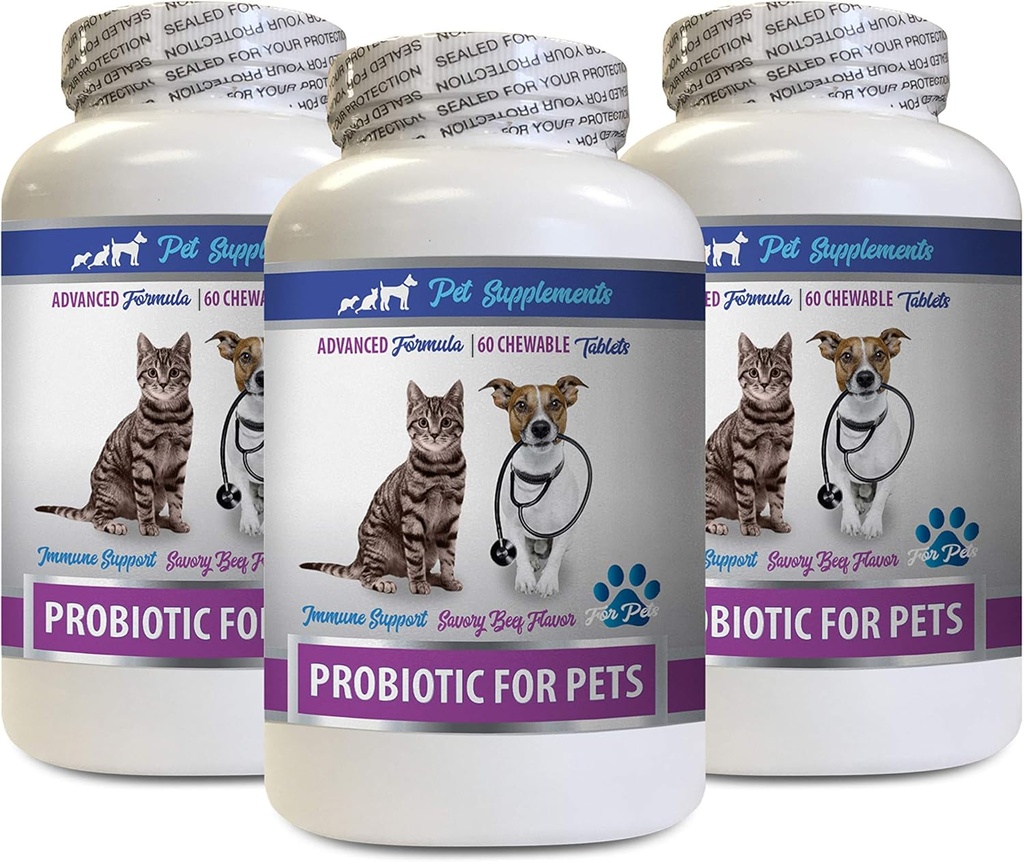 고양이 나쁜 호흡 홈 Remedy - 애완 동물을위한 PROBIOTICS - 개 고양이 - 나쁜 가스와 호흡 치료 - 고급 면역 부스트 - 고양이 소화기 - 3 병 (180 치료)