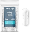 PureCaps USA - 빈 젤라틴 알약 캡슐 크기 000 | 1,000 가입 알약| Clear| Non-GMO 인증 | SLS, 글루텐, 보존 무료